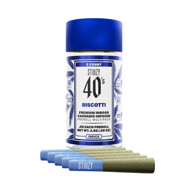 STIIIZY 40's - Preroll 5pk - Biscotti - (I) 2.5g - Image 3